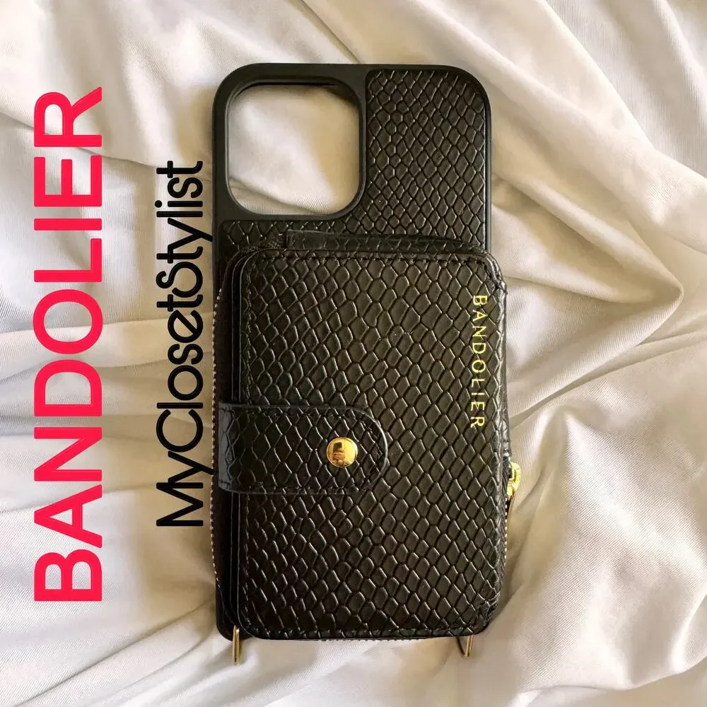NWT! Bandolier MIRROR Snake 13 Pro iPhone Case Crossbody Strap SET! Black Purse